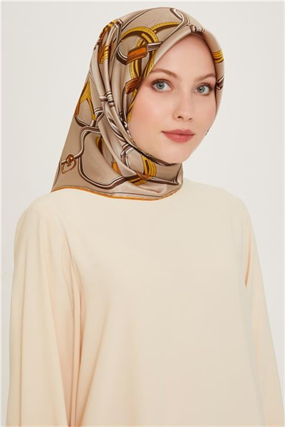Armine Klasik Desenli Twill Saf İpek Eşarp 9203D 33