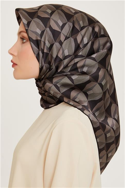 Armine Klasik Desenli Twill Saf İpek Eşarp 9204D 83