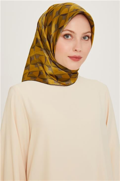 Armine Klasik Desenli Twill Saf İpek Eşarp 9204D 53