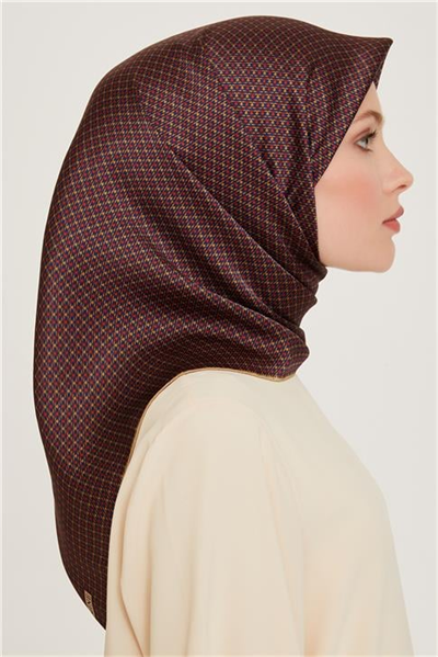 Armine Klasik Desenli Twill Saf İpek Eşarp 9210D 80 37