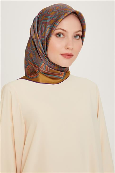 Armine Klasik Desenli Twill Saf İpek Eşarp 9213D 53