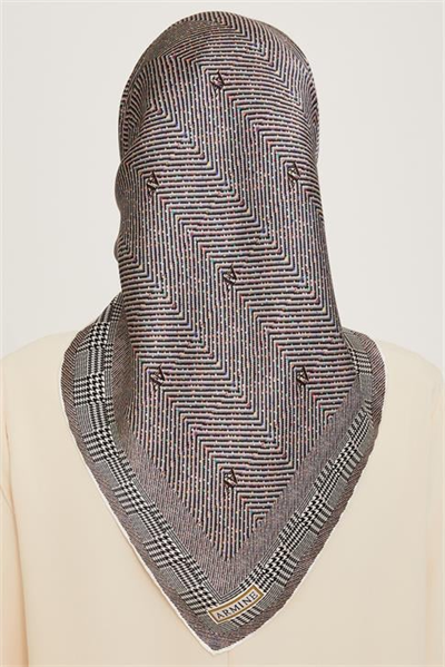 Armine Klasik Desenli Twill Saf İpek Eşarp 9252D 03 09