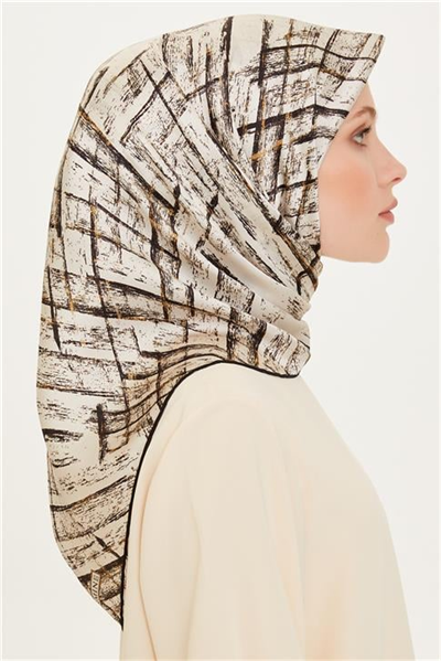 Armine Klasik Desenli Twill Saf İpek Eşarp 9258D 01