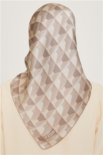 Armine Klasik Desenli Twill Saf İpek Eşarp 9204D 85