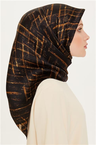 Armine Klasik Desenli Twill Saf İpek Eşarp 9258D 02