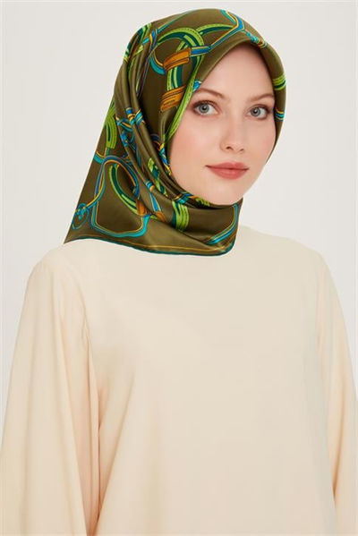 Armine Klasik Desenli Twill Saf İpek Eşarp 9203D 04