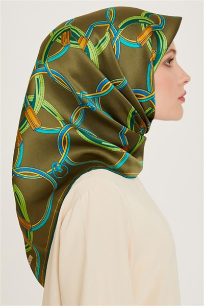 Armine Klasik Desenli Twill Saf İpek Eşarp 9203D 04