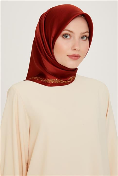 Armine Klasik Desenli Twill Saf İpek Eşarp 9260D 83