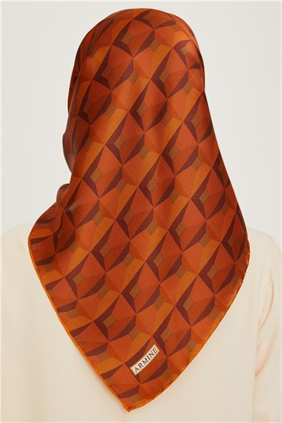 Armine Klasik Desenli Twill Saf İpek Eşarp 9204D 01