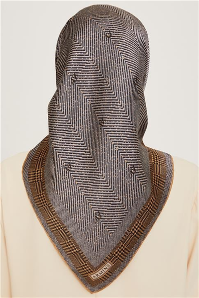 Armine Klasik Desenli Twill Saf İpek Eşarp 9252D 03 03