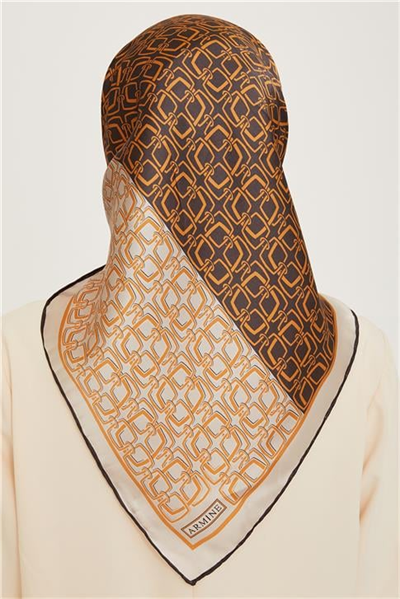Armine Klasik Desenli Twill Saf İpek Eşarp 9248D 05 85