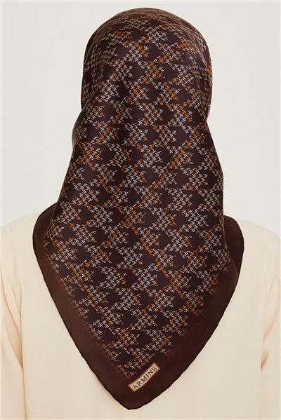 Armine Klasik Desenli Twill Saf İpek Eşarp 9239D 85