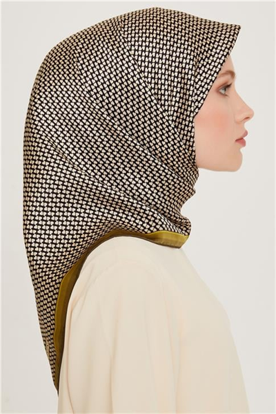 Armine Klasik Desenli Twill Saf İpek Eşarp 9243D 04 04
