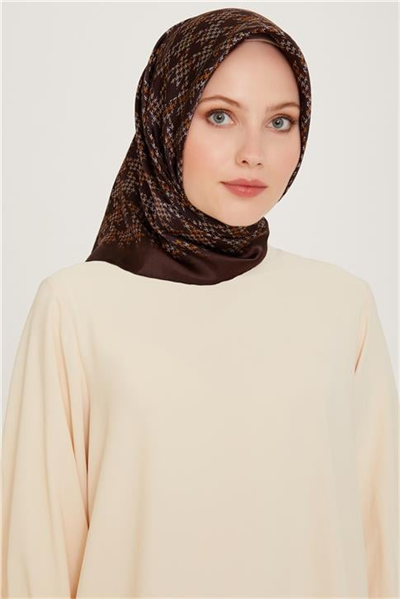 Armine Klasik Desenli Twill Saf İpek Eşarp 9239D 85