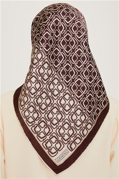 Armine Klasik Desenli Twill Saf İpek Eşarp 9248D 05 83