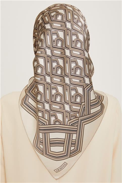 Armine Klasik Desenli Twill Saf İpek Eşarp 9213D 38