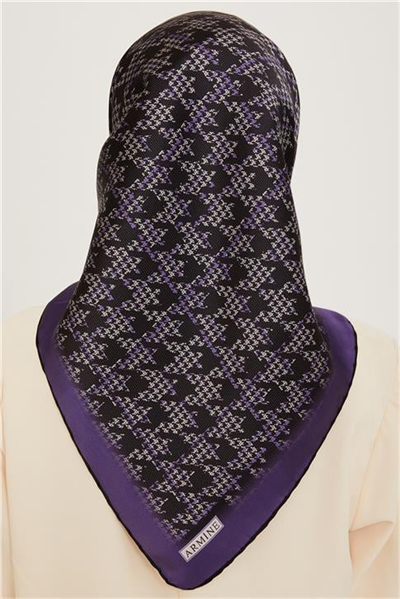 Armine Klasik Desenli Twill Saf İpek Eşarp 9239D 34
