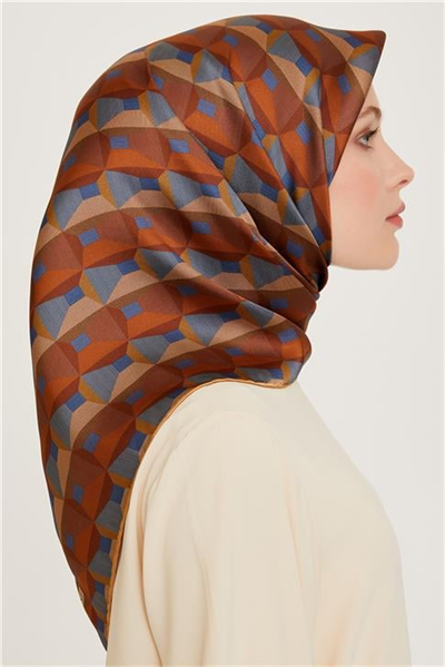 Armine Klasik Desenli Twill Saf İpek Eşarp 9204D 32