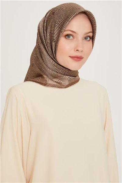 Armine Klasik Desenli Twill Saf İpek Eşarp 9252D 03 80