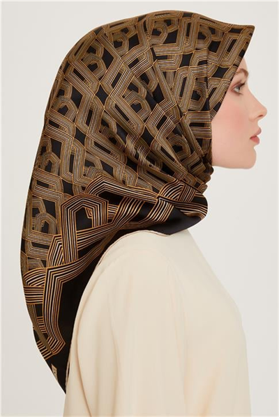 Armine Klasik Desenli Twill Saf İpek Eşarp 9213D 02