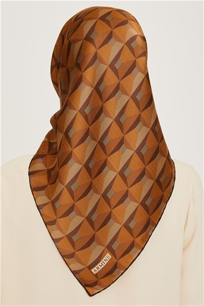 Armine Klasik Desenli Twill Saf İpek Eşarp 9204D 31