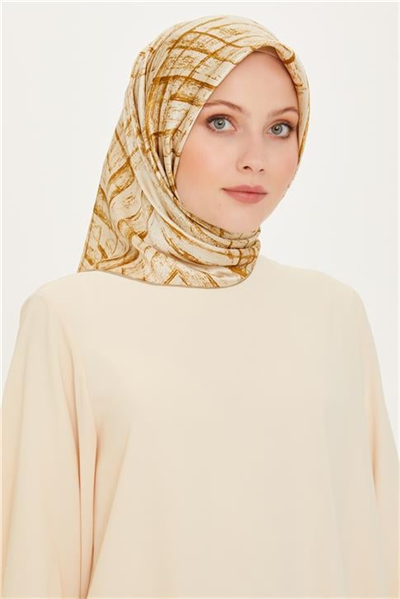 Armine Klasik Desenli Twill Saf İpek Eşarp 9258D 07