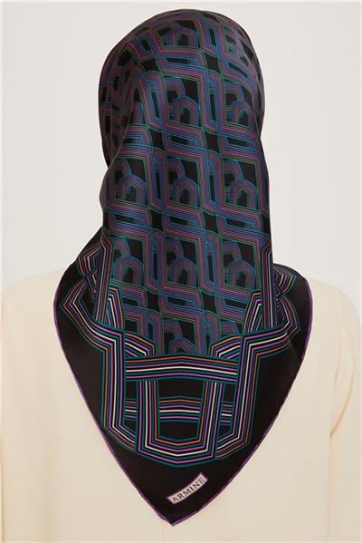 Armine Klasik Desenli Twill Saf İpek Eşarp 9213D 80