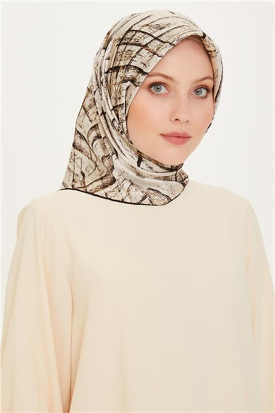 Armine Klasik Desenli Twill Saf İpek Eşarp 9258D 01