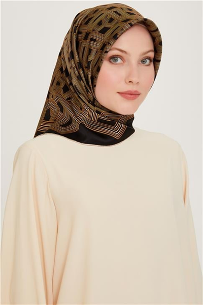 Armine Klasik Desenli Twill Saf İpek Eşarp 9213D 02