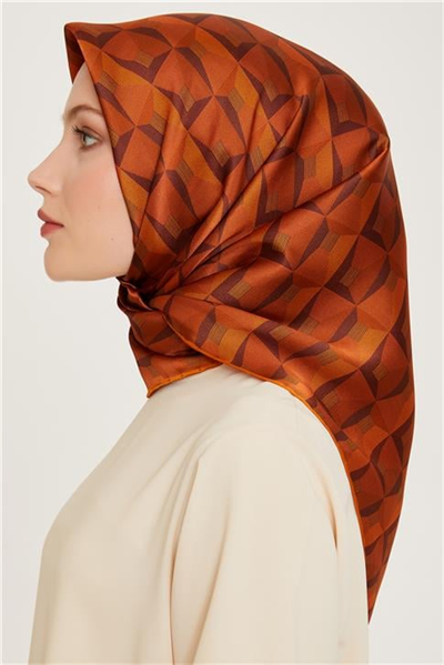Armine Klasik Desenli Twill Saf İpek Eşarp 9204D 01