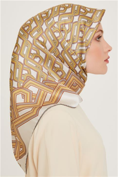 Armine Klasik Desenli Twill Saf İpek Eşarp 9213D 05