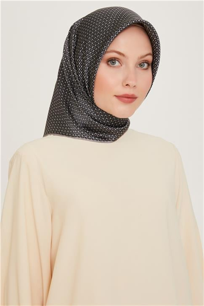 Armine Klasik Desenli Twill Saf İpek Eşarp 9210D 80 03