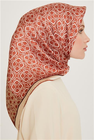 Armine Klasik Desenli Twill Saf İpek Eşarp 9248D 05 34