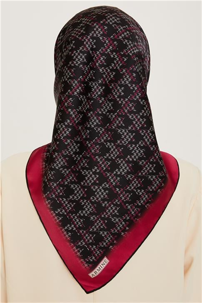 Armine Klasik Desenli Twill Saf İpek Eşarp 9239D 04