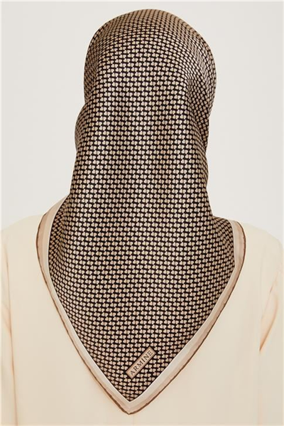 Armine Klasik Desenli Twill Saf İpek Eşarp 9243D 04 31