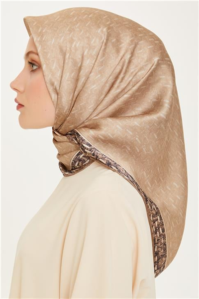 Armine Klasik Desenli Twill Saf İpek Eşarp 9230D 05