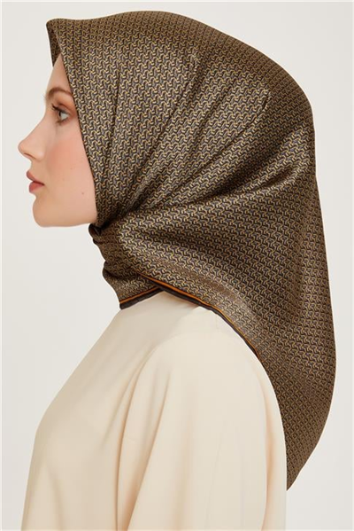 Armine Klasik Desenli Twill Saf İpek Eşarp 9250D 52