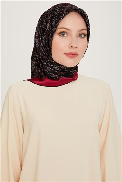 Armine Klasik Desenli Twill Saf İpek Eşarp 9239D 04