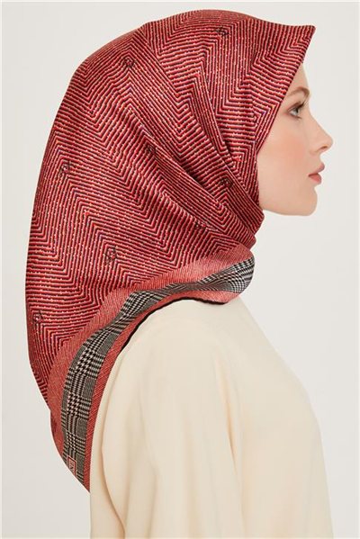 Armine Klasik Desenli Twill Saf İpek Eşarp 9252D 03 36