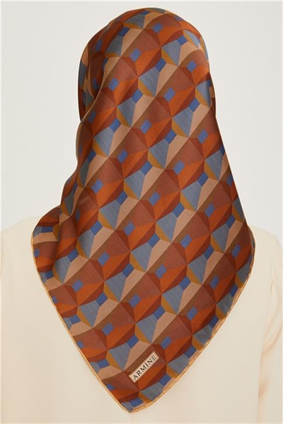 Armine Klasik Desenli Twill Saf İpek Eşarp 9204D 32