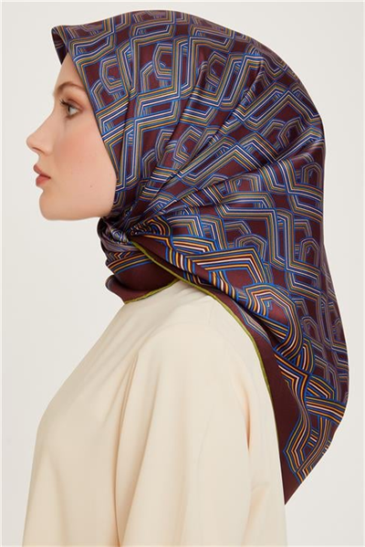 Armine Klasik Desenli Twill Saf İpek Eşarp 9213D 84