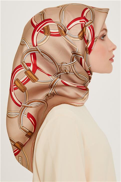 Armine Klasik Desenli Twill Saf İpek Eşarp 9203D 05