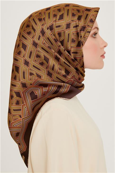 Armine Klasik Desenli Twill Saf İpek Eşarp 9213D 83