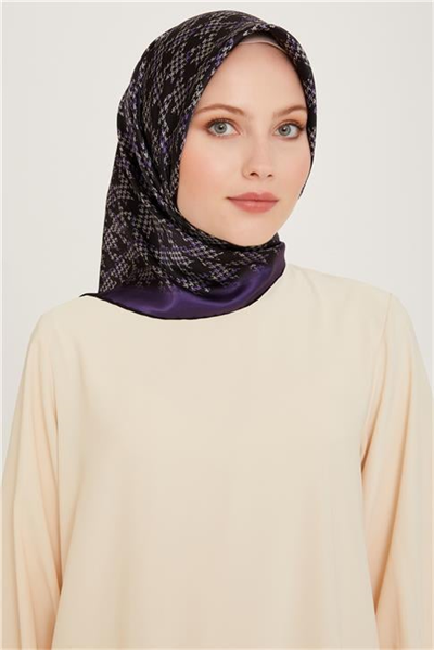 Armine Klasik Desenli Twill Saf İpek Eşarp 9239D 34