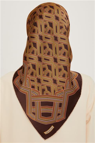Armine Klasik Desenli Twill Saf İpek Eşarp 9213D 83