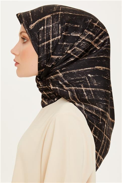 Armine Klasik Desenli Twill Saf İpek Eşarp 9203D 04