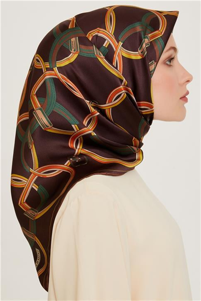 Armine Klasik Desenli Twill Saf İpek Eşarp 9203D 85