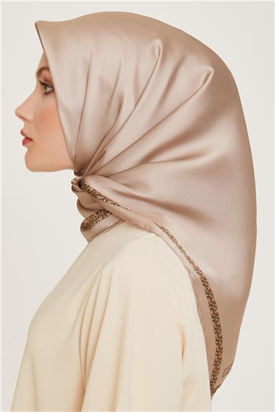Armine Klasik Desenli Twill Saf İpek Eşarp 9260D 06