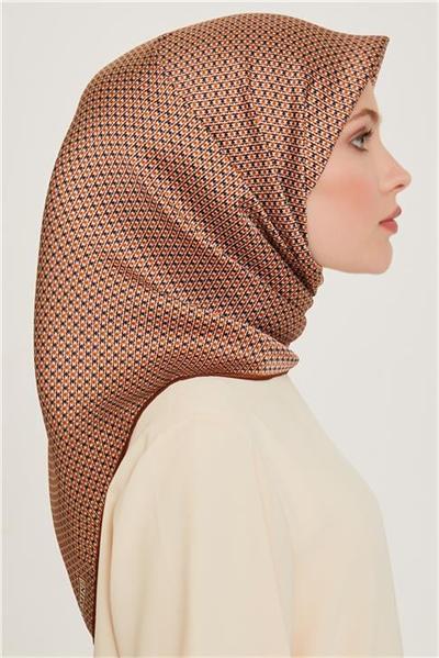 Armine Klasik Desenli Twill Saf İpek Eşarp 9210D 80 32