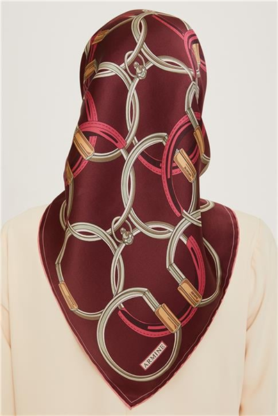 Armine Klasik Desenli Twill Saf İpek Eşarp 9203D 36